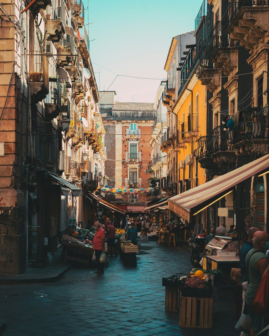 A busy, colourful market street